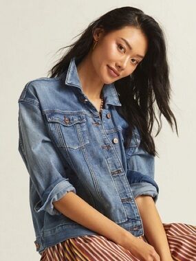 Pilcro Anthropologie Boyfriend Denim Jacket - Denim Medium Blue